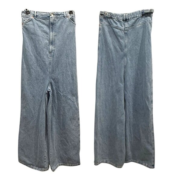 ALOHAS Lola Blue Denim Strapless Wide Leg Jumpsuit Boho Casual Beachy Size L - Picture 2 of 13